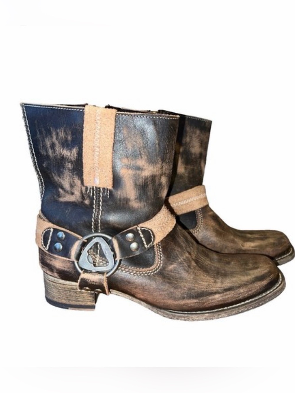 Bed Stu Women's Black and Brown Distressed Boots Size: 7